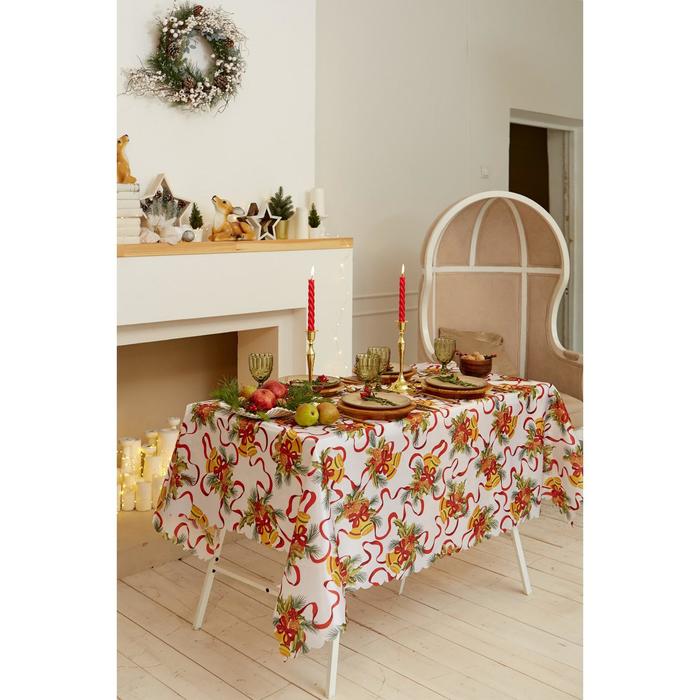 фото Скатерть новогодняя доляна "новогодние колокольчики" 110*145 +/- 2 см, 100% п/э