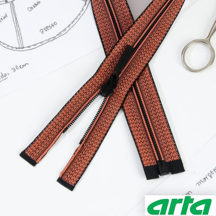 Молния «Спираль», Т6, разъёмная, 50 см, декоративная тесьма меланж, цвет лососево-чёрный №D814M 
Молния «Спираль», Т6, разъёмная, 50 см, декоративная тесьма меланж, цвет лососево-чёрный №D814M