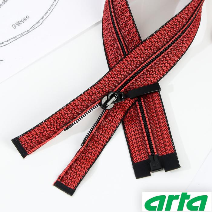 Молния «Спираль», Т6, разъёмная, 50 см, декоративная тесьма меланж, цвет кирпично-чёрный №D818M