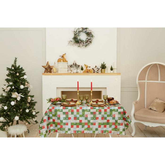 фото Скатерть новогодняя доляна "новогодняя мозаика" 145*260 +/- 2 см, 100% п/э