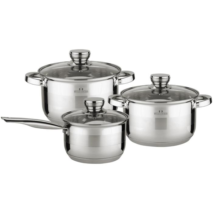 Набор посуды: ковш 2.1 л/16 см, кастрюли 2.9/3.9 л
Набор посуды: ковш 2.1 л/16 см, кастрюли 2.9/3.9 л