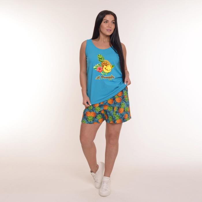 Комплект женский (майка, шорты), цвет голубой/ананасы, размер 52
Комплект женский (майка, шорты), цвет голубой/ананасы, размер 52