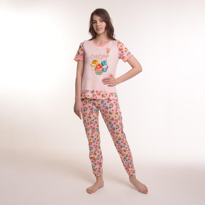 Комплект женский (футболка, брюки), цвет розовый/пирожные, размер 46
Комплект женский (футболка, брюки), цвет розовый/пирожные, размер 46