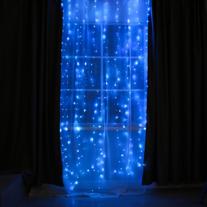 фото Гирлянда "занавес" 2.8 х 3 м роса на крючках, с пультом, ip20, прозрачная нить, 300 led, свечение синее, 8 режимов, usb luazon lighting