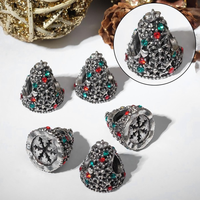 Талисман новогодний "Ёлочка", цветной в чернёном серебре