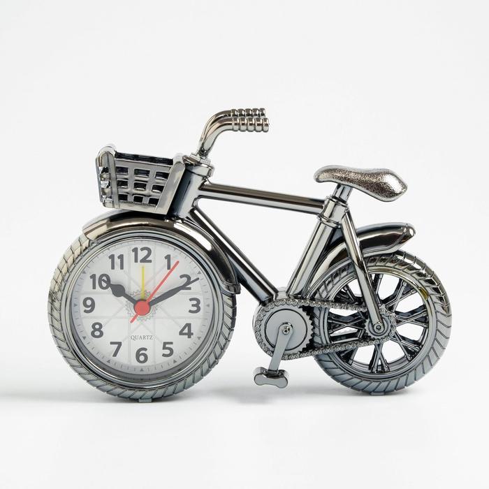 фото Будильник "велосипед с корзиной", дискретный ход, d=7 см, 13.5 х 18.5 см