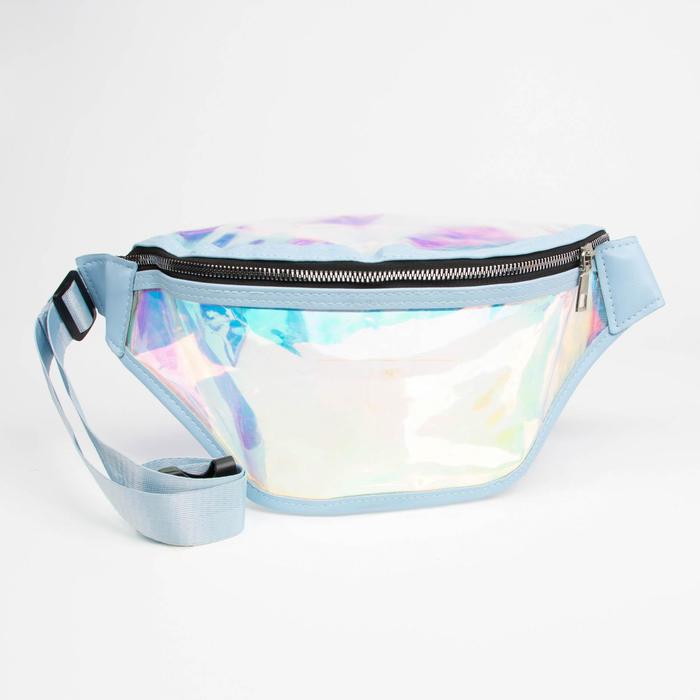 фото Сумка поясная, отдел на молнии, цвет голубой