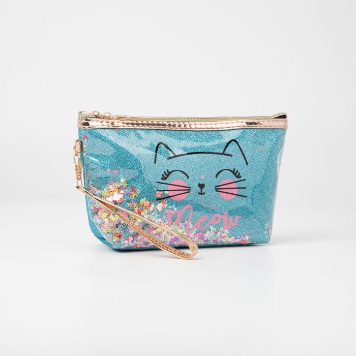 фото Косметичка-сумочка, отдел на молнии, с ручкой, цвет голубой