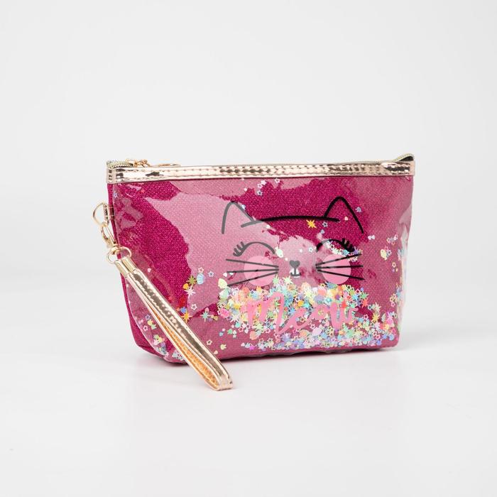 фото Косметичка-сумочка, отдел на молнии, с ручкой, цвет малиновый