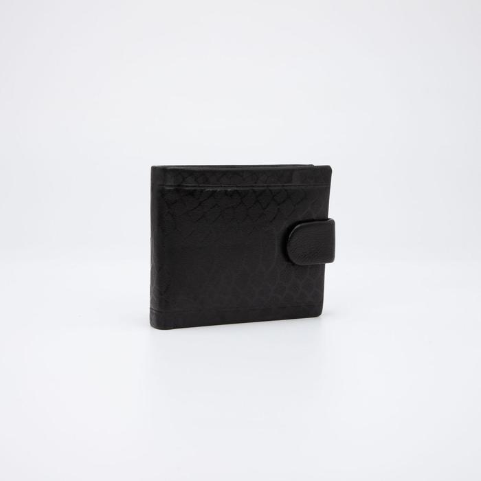 фото Портмоне мужское, 2 отдела на кнопке, с зажимом, цвет чёрный