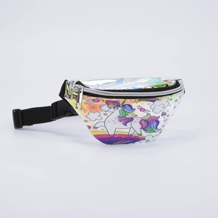 фото Сумка поясная, отдел на молнии, цвет перламутровый, «единорог»