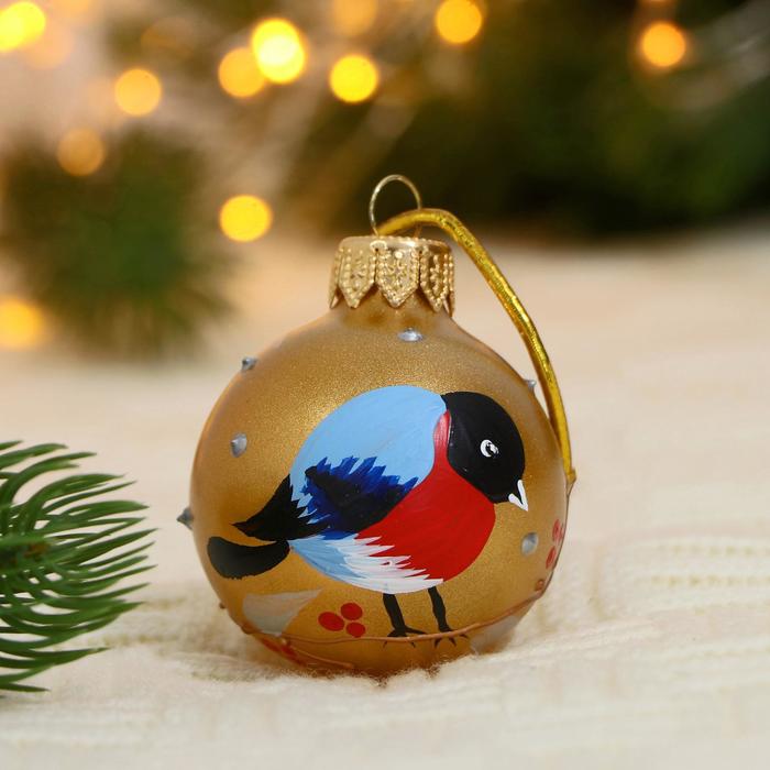 Ёлочный шар d-5 см "Снегирь на ветке" ручная роспись, золото 
Ёлочный шар d-5 см "Снегирь на ветке" ручная роспись, золото