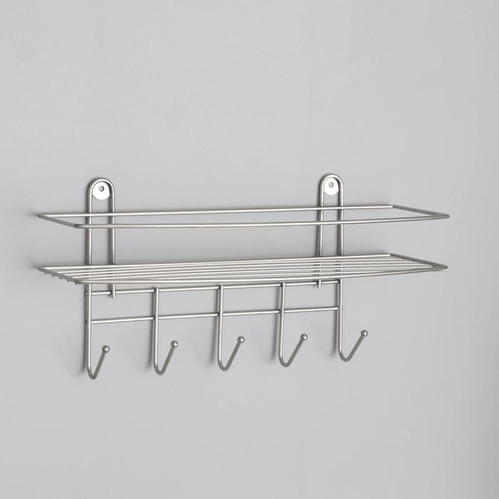 Полка для ванной, 33×12,5×21 см, 5 крючков, цвет хром
Полка для ванной, 33×12,5×21 см, 5 крючков, цвет хром