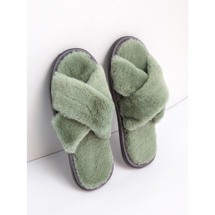 фото Тапочки женские крест открытый нос, размер 39-41, цвет изумрудный amarohome