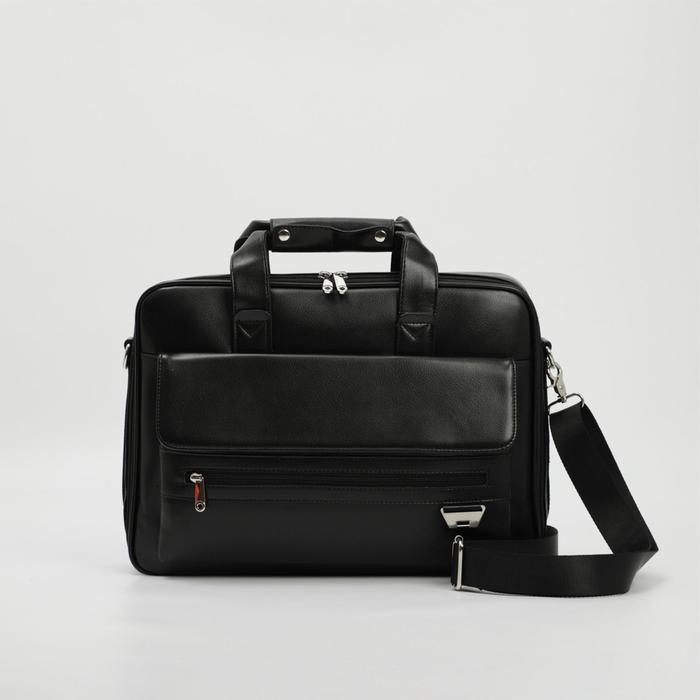 Сумка деловая, 2 отдела на молниях, 3 наружных кармана, длинный ремень, цвет чёрный 
Сумка деловая, 2 отдела на молниях, 3 наружных кармана, длинный ремень, цвет чёрный