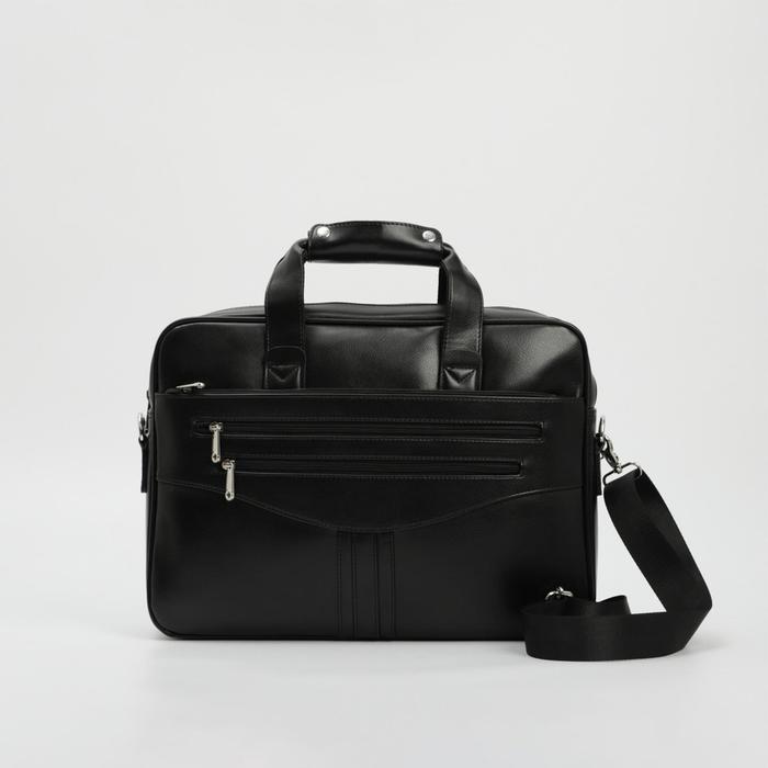 Сумка деловая на молнии, 4 наружных кармана, длинный ремень, цвет чёрный
Сумка деловая на молнии, 4 наружных кармана, длинный ремень, цвет чёрный