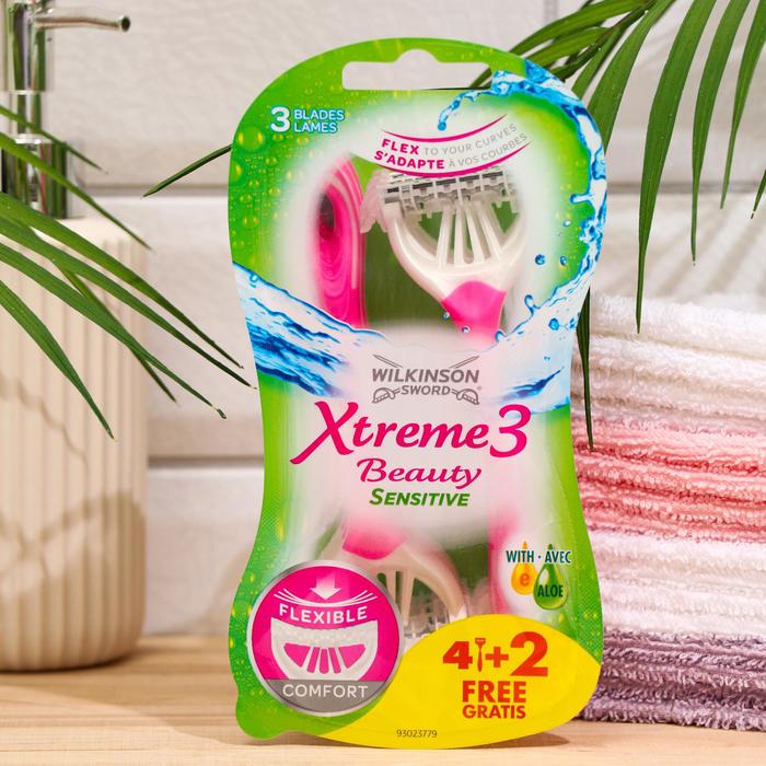 Бритвы одноразовые Wilkinson Sword Schick Xtreme3 Beauty Sensitive, женские, 4+2 шт.
Бритвы одноразовые Wilkinson Sword Schick Xtreme3 Beauty Sensitive, женские, 4+2 шт.
