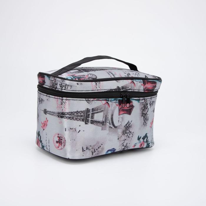 фото Косметичка-сундук, отдел на молнии, цвет серый, «париж»