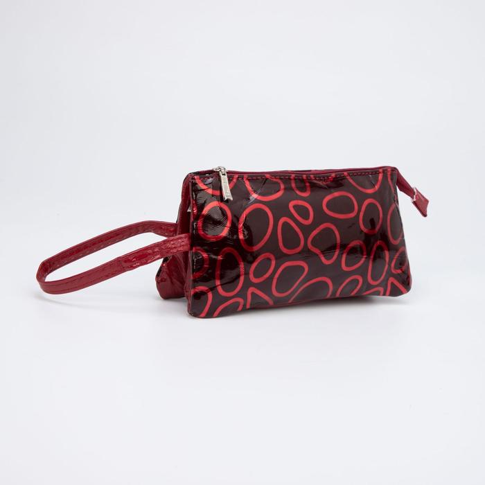 фото Косметичка дорожная, 2 отдела на молнии, цвет чёрный/красный