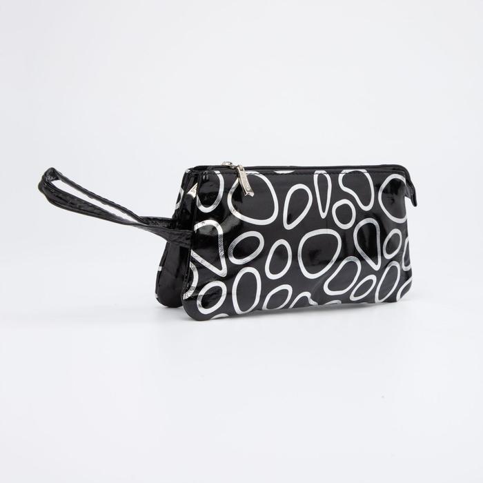 фото Косметичка дорожная, 2 отдела на молнии, цвет чёрный/серый