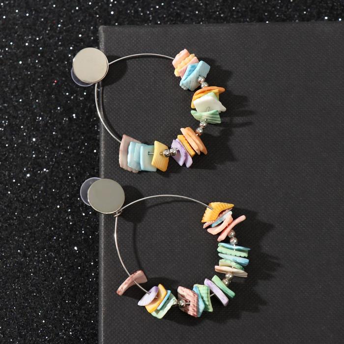 Серьги ассорти "Ракушка" яркий отдых, цветной в серебре