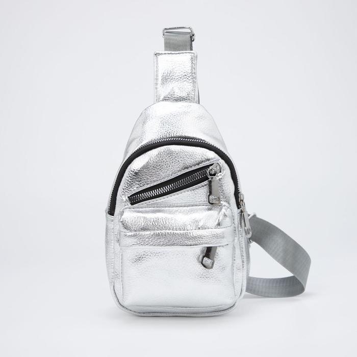 Сумка-слинг, отдел на молнии, 2 наружных кармана, цвет серебристый
Сумка-слинг, отдел на молнии, 2 наружных кармана, цвет серебристый