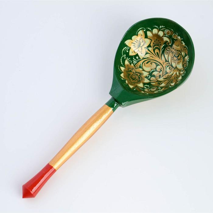 фото Ложка полубасок "кудрина", зеленая, с художественной росписью