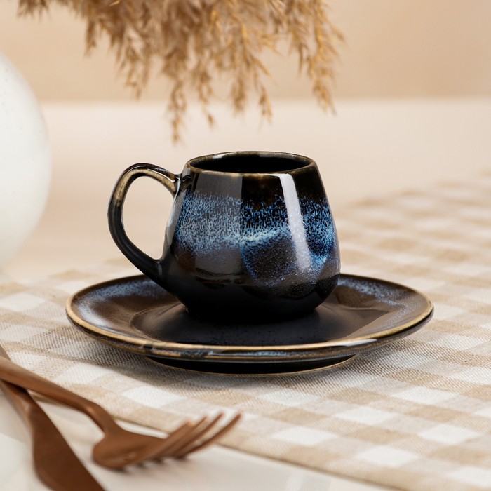 Кофейная пара "Бочка", глазурь, матовая, чёрно-голубая, чашка 70 мл, блюдце
Кофейная пара "Бочка", глазурь, матовая, чёрно-голубая, чашка 70 мл, блюдце