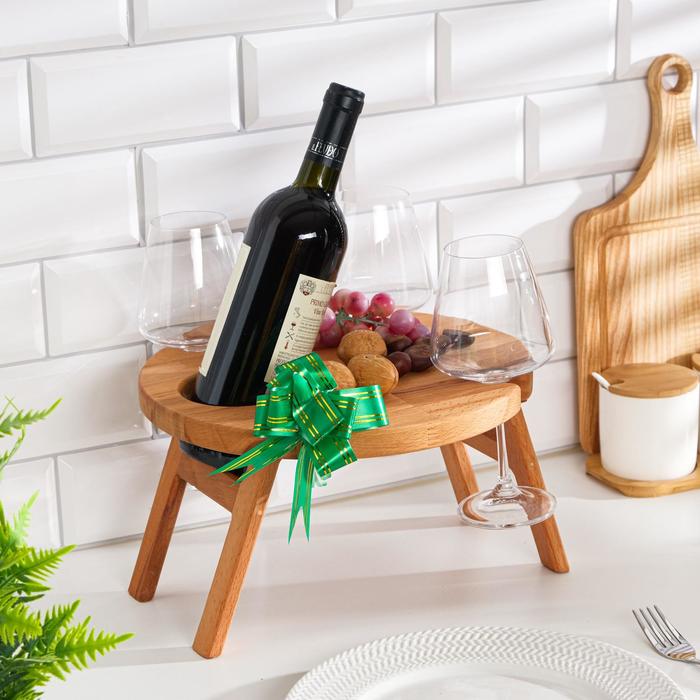 Винный столик деревянный "Round" сандал 29х29х17 см