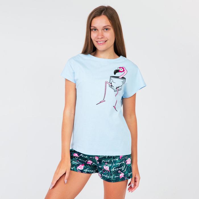 Комплект женская (футболка, шорты), цвет голубой/фламинго, размер 54
Комплект женская (футболка, шорты), цвет голубой/фламинго, размер 54