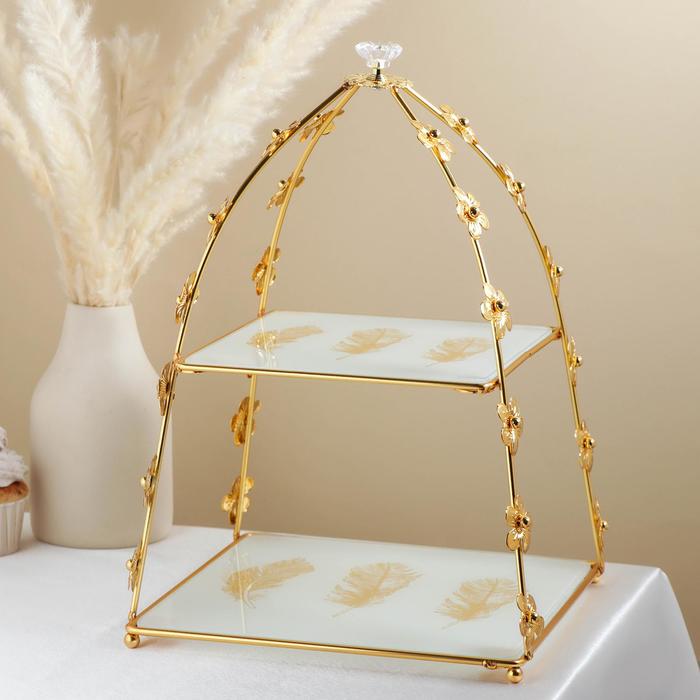 Подставка под десерты «Перо», 2 яруса, 26×26×37 см, цвет металла золотой
Подставка под десерты «Перо», 2 яруса, 26×26×37 см, цвет металла золотой