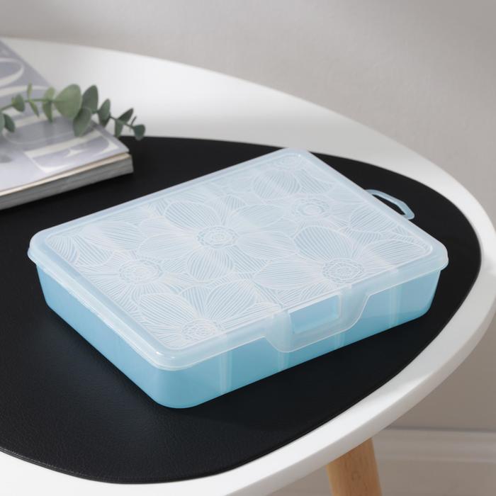 фото Органайзер для хранения мелочей с разделителями, 19,2×16×4,2 см, цвет голубой перламутр