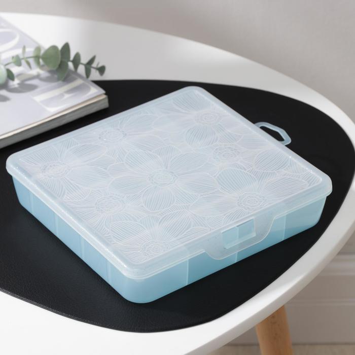 фото Органайзер для хранения мелочей с разделителями, 20×20×4,2 см, цвет голубой перламутр