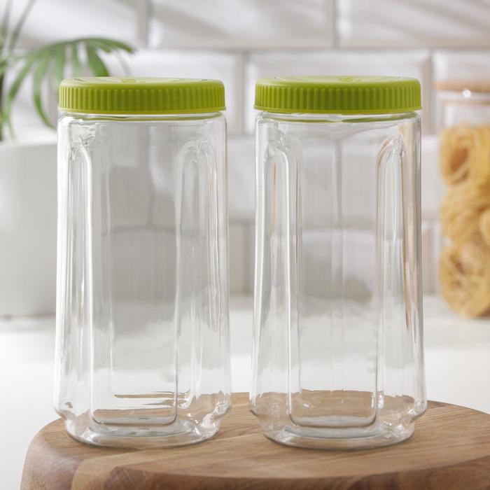Набор банок для сыпучих продуктов, 2 шт, 1,1 л, цвет зелёный 
Набор банок для сыпучих продуктов, 2 шт, 1,1 л, цвет зелёный