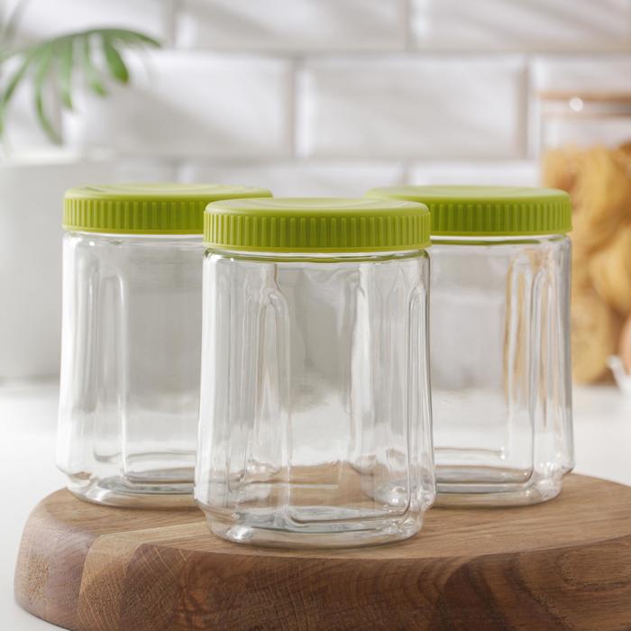Набор банок для сыпучих продуктов, 3 шт, 750 мл, цвет зелёный