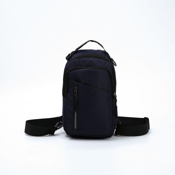 Сумка-слинг, отдел на молнии, 3 наружных кармана, цвет синий 
Сумка-слинг, отдел на молнии, 3 наружных кармана, цвет синий