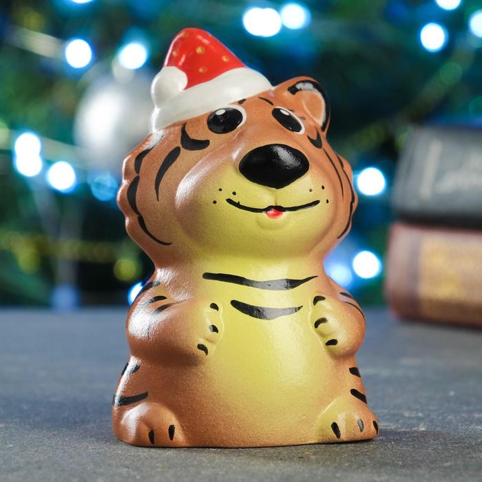 Копилка "Тигруля в шапке" рыжий 11,8см