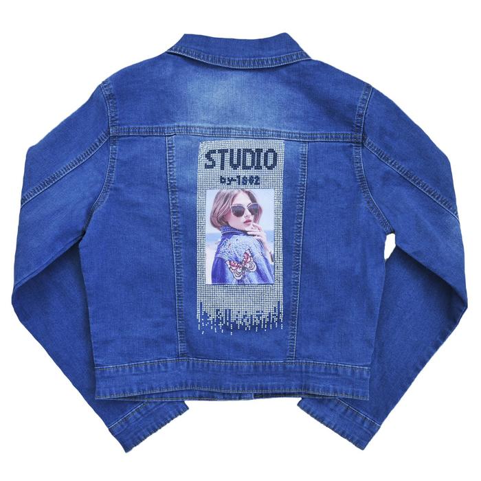 фото Джинсовая куртка для девочек, рост 146 см, цвет синий yuke jeans
