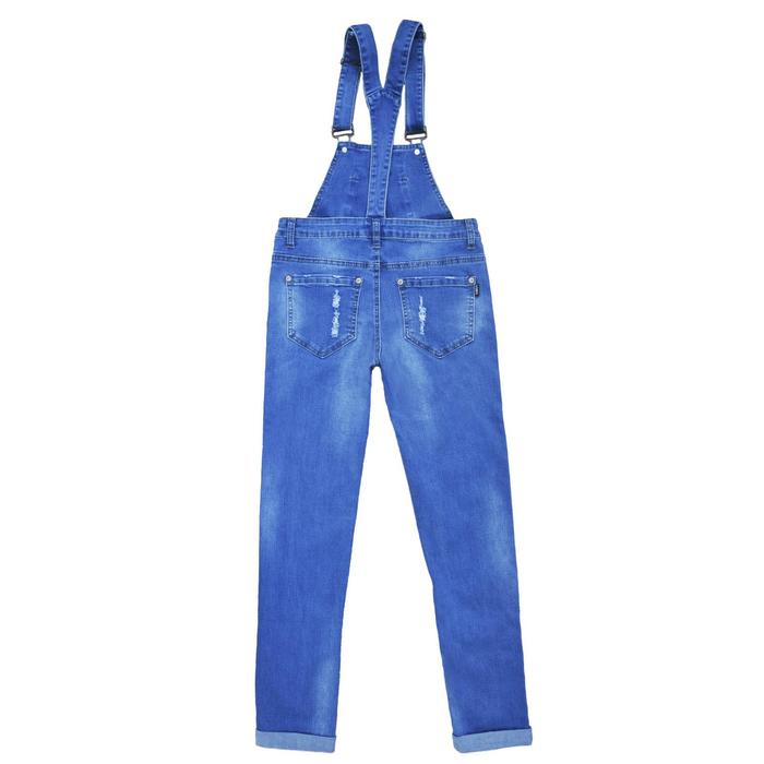 фото Полукомбинезон джинсовый для девочек, рост 146 см, цвет синий yuke jeans