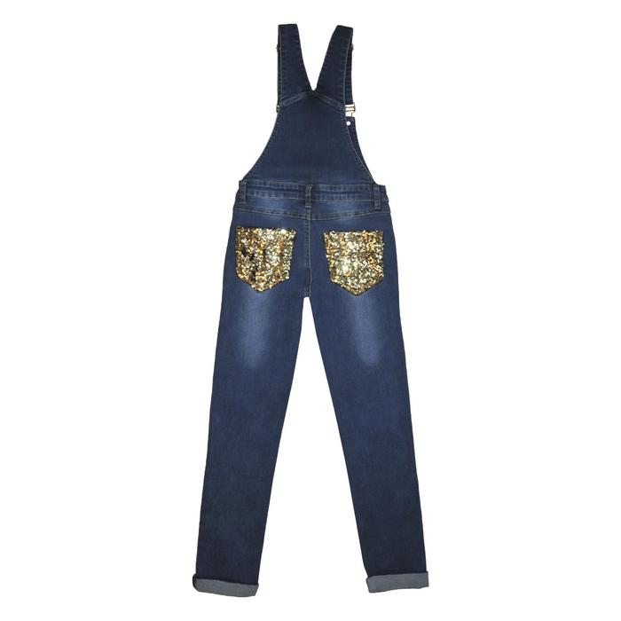 фото Полукомбинезон джинсовый для девочек, рост 164 см, цвет синий yuke jeans