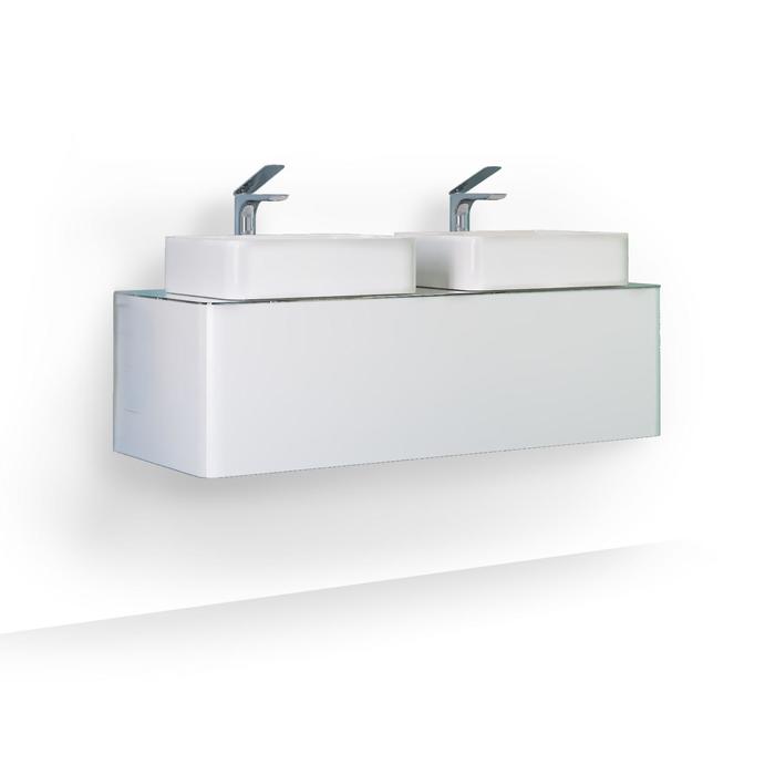 фото Тумба под раковину "raval frame 75" подвесная, белая / дуб сонома 49х76х62см