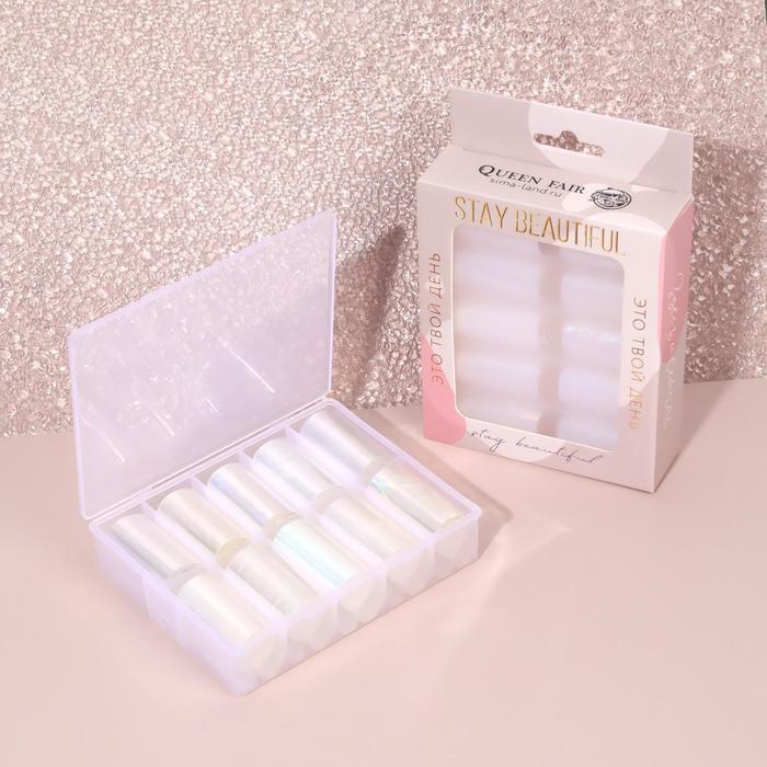 Набор переводной фольги для дизайна ногтей «Stay beautiful», 4 × 100 см, 10 шт, цвет белая голография
Набор переводной фольги для дизайна ногтей «Stay beautiful», 4 × 100 см, 10 шт, цвет белая голография