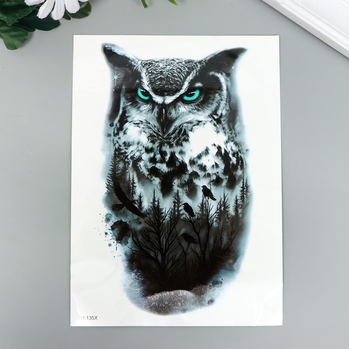 Татуировка на тело чёрная "Филин на фоне леса с воронами" 21х15 см
Татуировка на тело чёрная "Филин на фоне леса с воронами" 21х15 см