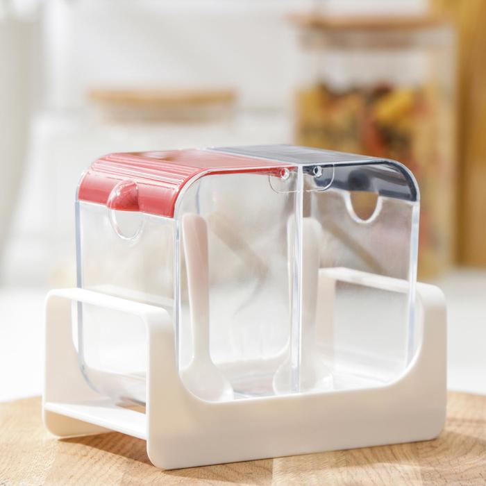 Банка для сыпучих продуктов, 12,5×10×7 см, 2 отделения, 2 ложки, цвет МИКС
Банка для сыпучих продуктов, 12,5×10×7 см, 2 отделения, 2 ложки, цвет МИКС