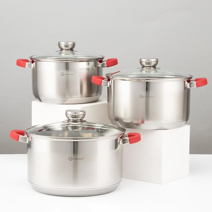 Набор кастрюль «Сильвер», 3 предмета: 5 л, 6,5 л, 7,7 л, d=22 см, d=24 см, d=26 см, красные ручки
Набор кастрюль «Сильвер», 3 предмета: 5 л, 6,5 л, 7,7 л, d=22 см, d=24 см, d=26 см, красные ручки