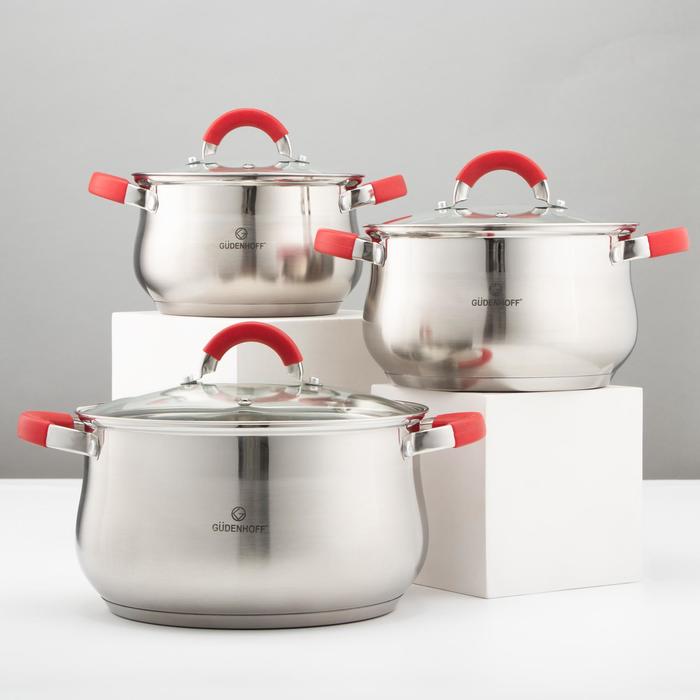 Набор кастрюль «Сильвер», 3 предмета: 2,9 л, 3,9 л, 6,6 л, d=18 см, d=20 см, d=24 см, красные ручки
Набор кастрюль «Сильвер», 3 предмета: 2,9 л, 3,9 л, 6,6 л, d=18 см, d=20 см, d=24 см, красные ручки