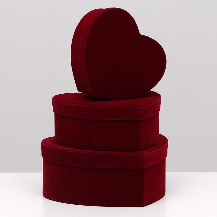 фото Набор коробок 3в1 сердца "бархат бордовый" 22х20х9,5 см el-decor