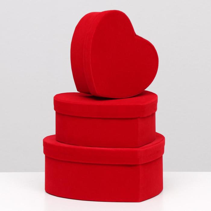 фото Набор коробок 3в1 сердца "бархат красный" 22х20х9,5 см el-decor