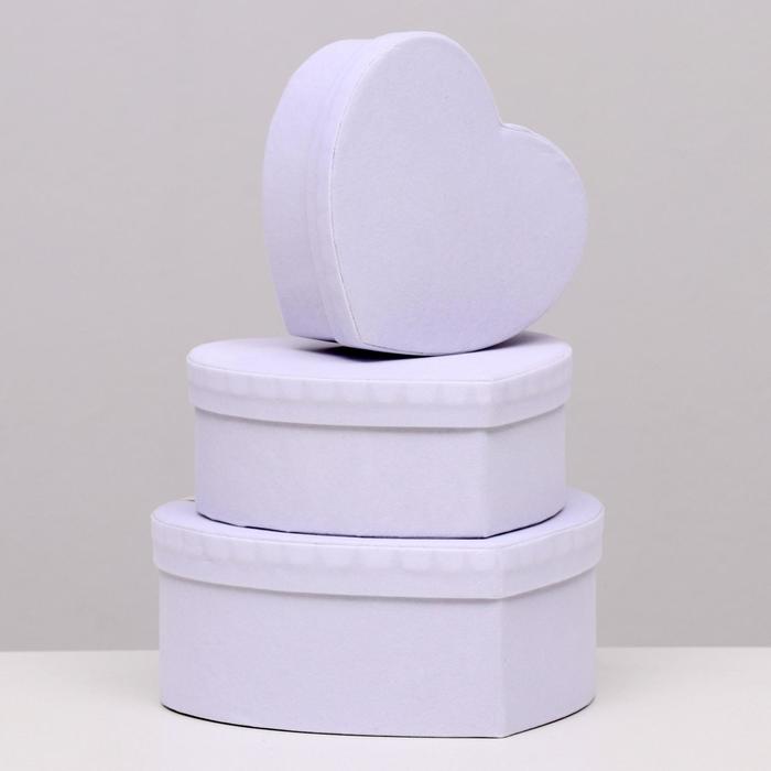 фото Набор коробок 3в1 сердца "бархат белый" 22х20х9,5 см el-decor
