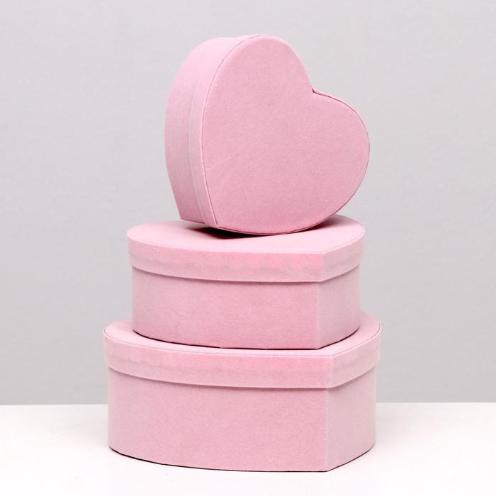 фото Набор коробок 3в1 сердца "бархат розовый" 22х20х9,5 см el-decor